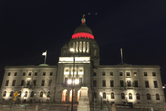 RI State House with red light