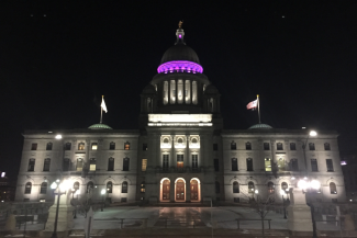 RI State House with purple light
