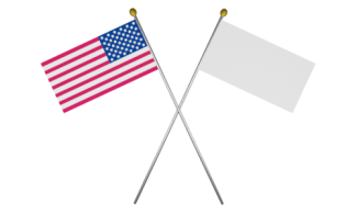 American flag and generic flag being flown together with staffs crossing each other