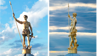 comparison of independent man statue before and after