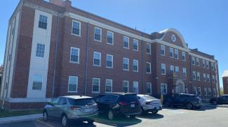 Renovated brick facade of Ben Rush building